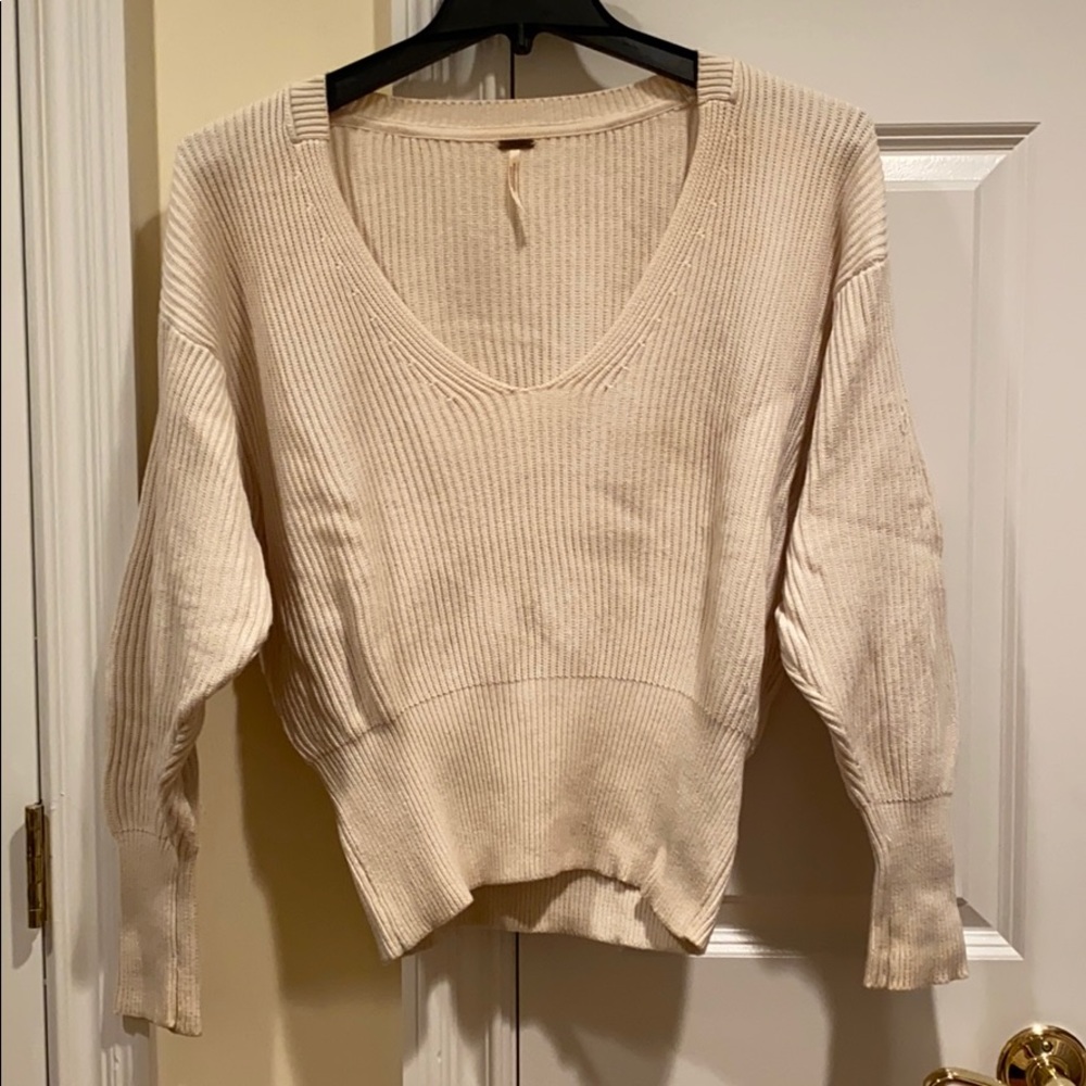Free People Cream V-Neck Sweater